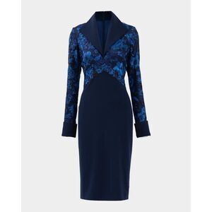 Tadashi Shoji Midi Dress AUGER FRENCH CUFF Long Sleeve Midnight Floral Embroider